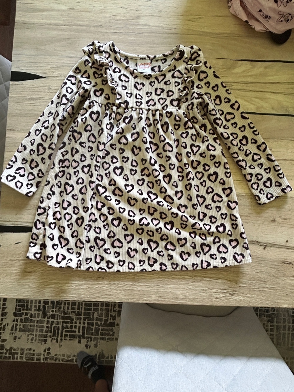 jumping beans Cream Dress with Pink and Black Leopard Heart Print